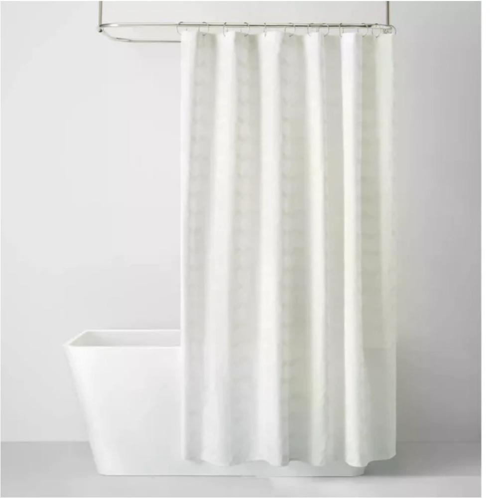 Cute Kids White Wave Shower Curtain with clear PEVA liner and plastic rings. New